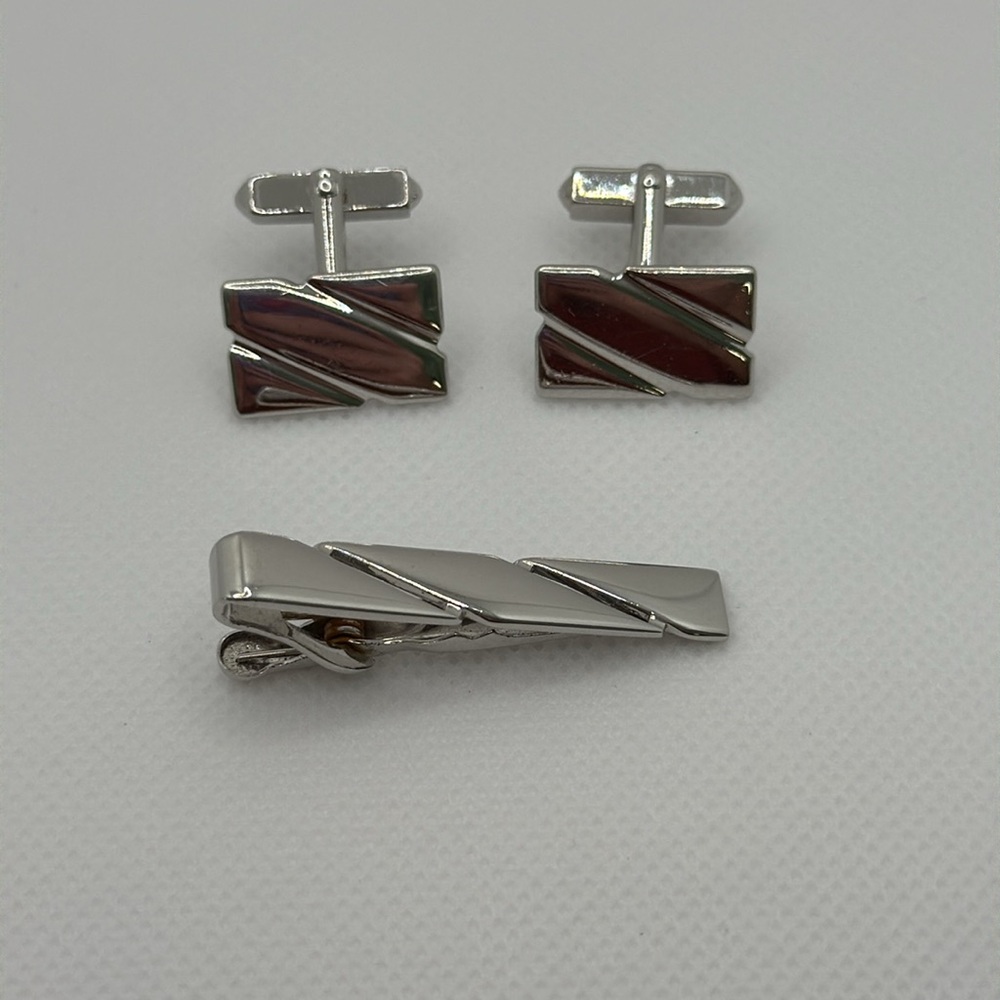 Vintage Swank Sterling Silver Cufflinks & Tie Bar Set